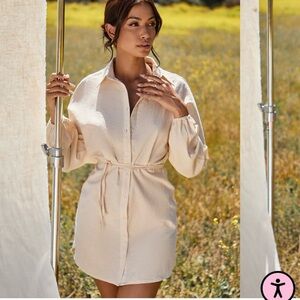 PrettyLittleThing Cream Mini Shirt Dress. Brand new